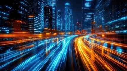 Obraz premium A futuristic cityscape at night with vibrant