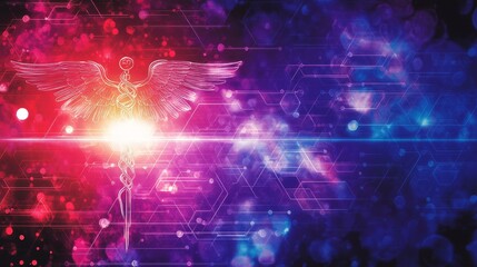 Obraz premium Abstract Healthcare Background, Caduceus Symbol, Medical Concept with Glowing Lights, Soft Focus