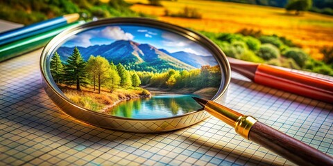 Magnifying Glass, Graph Paper, Drawing - Selective Focus Landscape Photography