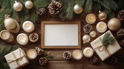 Festive Christmas Frame with Ornaments. Generative AI