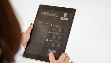 Human resources management concept, Business and technology Fill out an online employee assessment...