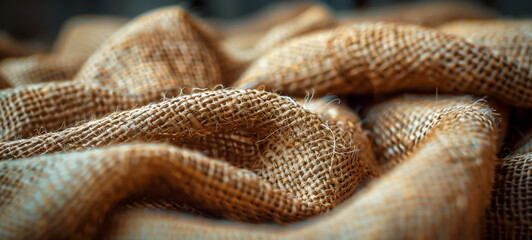 Close-up of textured burlap fabric in soft natural light