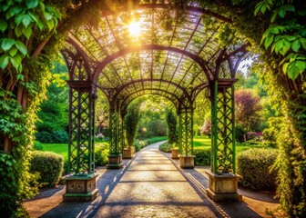 Majestic Arbor in Lush Botanical Garden - High-Resolution Stock Photo