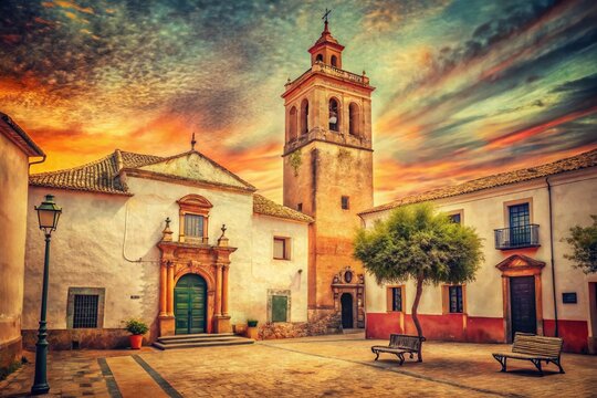 Vintage Photo: Charming Small Church in Bornos, Andalusia, Spain
