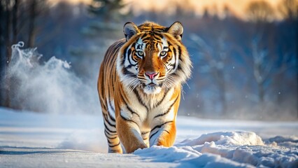 Obraz premium Majestic Bengal Tiger Prowling Through Winter Snow – Stunning Wildlife Photography