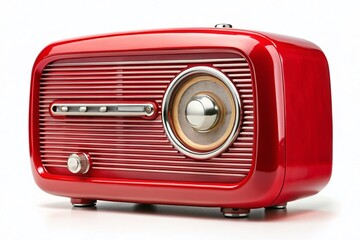 Vintage Red Radio, Retro Radio Broadcast Receiver, Classic Radio, Old Style Radio, Antique Radio, Isolated on White Background
