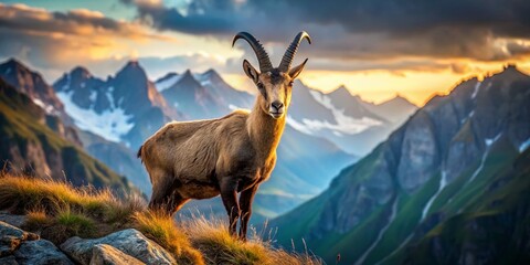 Obraz premium Majestic Chamois Ram Hunting Trophy: Stunning Isolated Wildlife Image for Conservation & Hunting