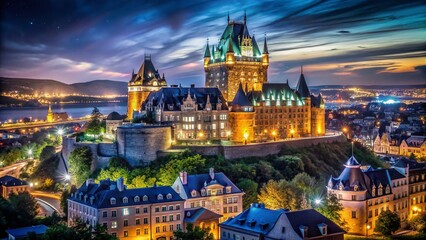 Fototapeta premium Majestic Chateau Frontenac Night View, Old Quebec City, Canada
