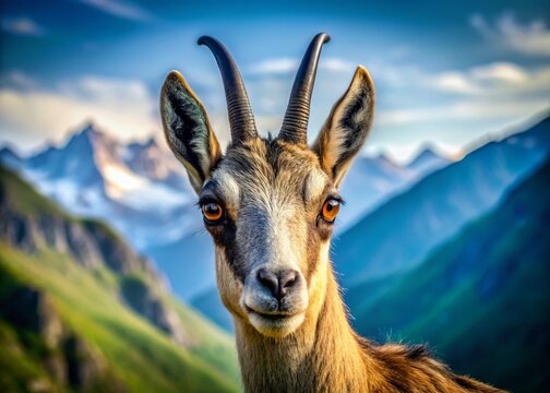 Majestic Chamois Portrait: Wild Alpine Goat in Rocky Mountain Habitat