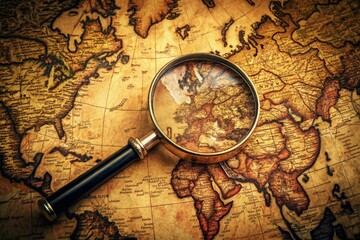 Vintage Singapore Map Exploration: Magnifying Glass on Topographic Background