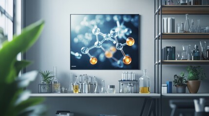 Fototapeta premium Luxury sciencethemed poster template highlighting detailed images of chemical reactions and laboratory equipment