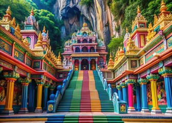 Vintage Style Batu Caves Hindu Temple, Selangor, Malaysia - Spiritual Landmark