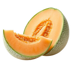 Fresh cantaloupe melon slices with vibrant orange flesh and green rind