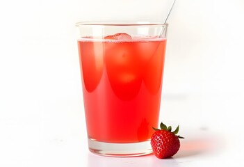 Still life with glass of cooling strawberry Sangria with sparkling wine, strawberry, ice cubes. Refreshing summer alcoholic cocktail drink , lemonade or ice tea. Close up
