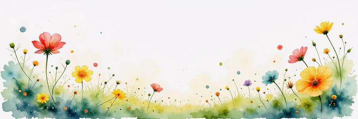 Watercolor wildflower meadow in pastel colors with a soft background

