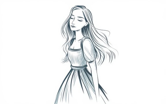 recommend clip art: Serene Woman with Long Hair in Flowing Dress