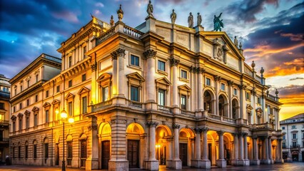 Fototapeta premium Majestic Milan Opera House: Exterior View with Copy Space for Text