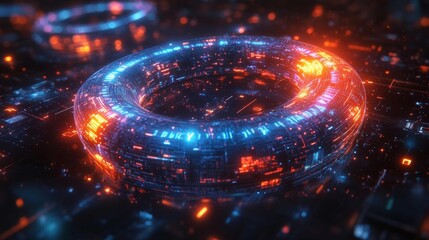 Futuristic Digital Infinity Loop in Neon Glow. Generative AI