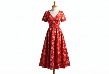 A vintage dress on a mannequin with a retro style, featuring a hat and elegant glamour