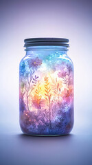 Delicate watercolor flowers in glowing jar create serene ambiance
