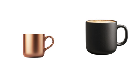 Obraz premium realistic coffee cup illustration featuring small copper mug and large black mug, perfect for hot beverages