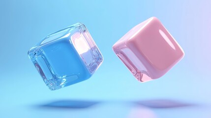 Pastel Floating Geometric Cubes in Minimalist Space. Generative AI