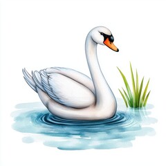 Fototapeta premium A white swan is swimming in a pond
