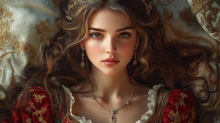 Medieval Princess in Luxurious Red Velvet. Generative AI