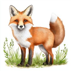 Obraz premium A fox is standing in a field of grass