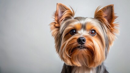 Fototapeta premium Yorkshire Terrier Dog Side Profile Portrait, Empty Copy Space Background, Studio Shot