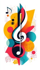Obraz premium Abstract Music Note. Colorful Geometric Shapes, Soundwave, Notes, and Music Symbols Background