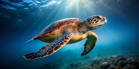 Fototapeta premium Majestic Sea Turtle Isolated, Ocean Wildlife, Green Turtle PNG, Reptile, Marine Animal