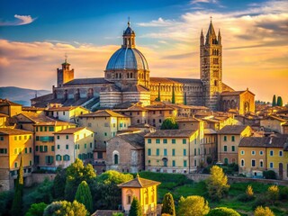 Fototapeta premium Majestic Siena Dome: Panoramic 4K View with Copy Space - Italian Architecture