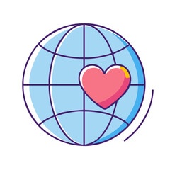 globe with heart vector icon, globe with heart vector illustration - simple illustration of globe with heart, perfect for logos and icons