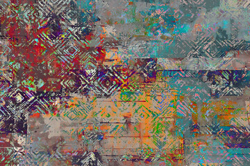 Geometrical Carpet abstract Pattern in high definition texture isolated on white canvas with trending colors
