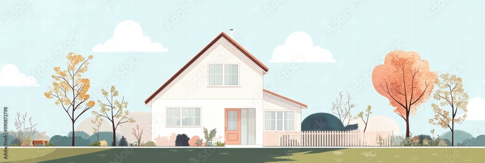 Aufkleber cozy silhouette of a house with a garden in a warm and inviting atmosphere during a sunny afternoon.