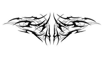 Abstract tribal symmetrical vector design with sharp edges and intricate details, perfect for tattoos, logo elements, or decorative purposes