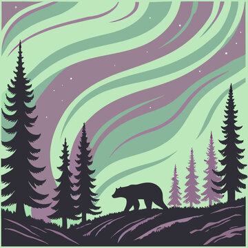 The shimmering aurora borealis in the night sky, with hues of green, pink, and violet Seamless Pattern Texture