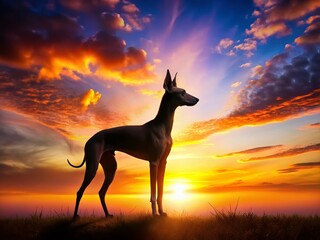 Naklejka premium Majestic Xoloitzcuintle Silhouette Against Sunset, Dog Breed Profile