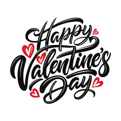 Obraz premium Colorful Hearts and Happy Valentines Day! Text Design line art icon sign silhouette vector illustration with fun brush ink calligraphy typography for photo overlays t-shirt print flyer poster design