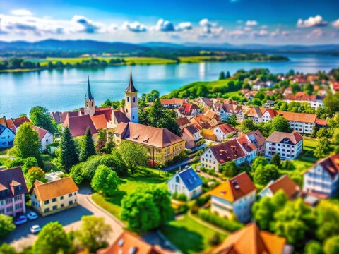 Markdorf am Bodensee Aerial View: Charming Lakeside Town Tilt-Shift Photography