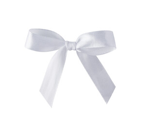 White silk ribbon bow isolated on transparent background. Satin tied bow for design. Style white hair bow.