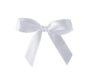 White silk ribbon bow isolated on transparent background. Satin tied bow for design. Style white hair bow.