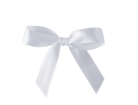 White silk ribbon bow isolated on transparent background. Satin tied bow for design. Style white hair bow.