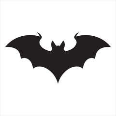 Simple Black Silhouette of a Bat Against a White Background