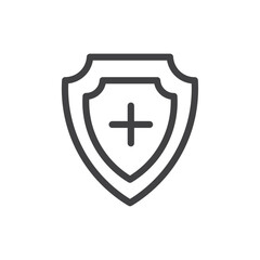 shield with cross icon Simple outline vector logo