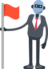 Humanoid Office Worker Character Standing with Flag Pole
