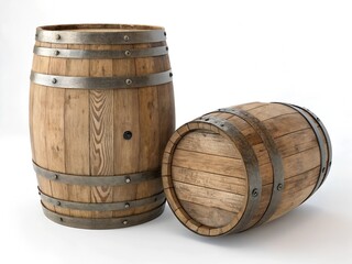 Fototapeta premium One traditional wooden barrel isolated on white 