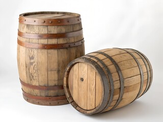 Obraz premium One traditional wooden barrel isolated on white 