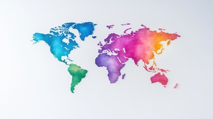 Obraz premium Colorful Watercolor World Map Illustration Global Travel Geography Rainbow Hues